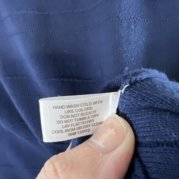 Lisa Todd Exposed Seam Tunic Sweater Crewneck Long‎ Tie Sleeve Cotton Navy Sz L - Picture 8 of 10